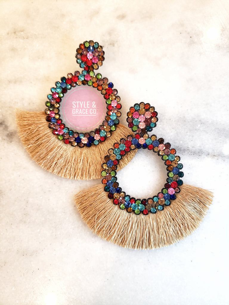 Party Sparkle Tassel Earrings in Taupe - Style & Grace Co