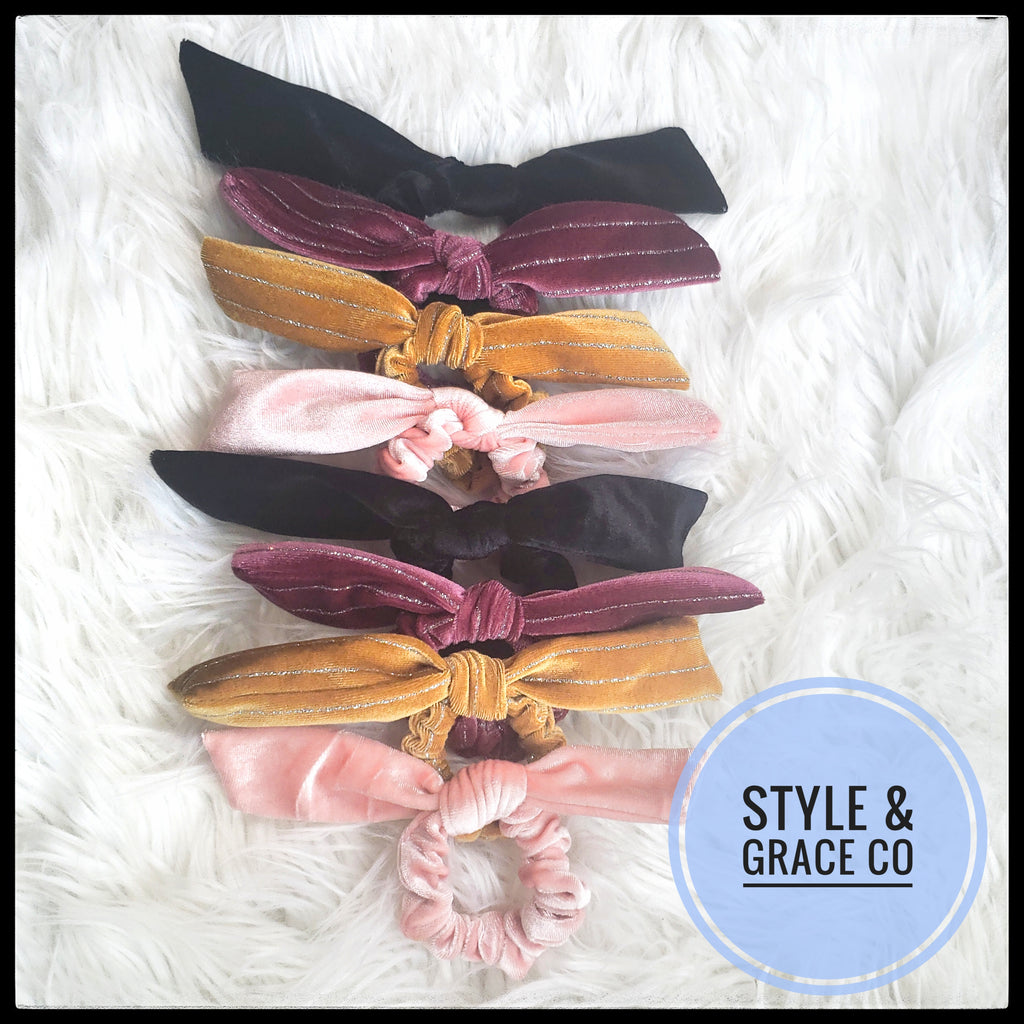 Velvet Bow Tie Hair Tie - Style & Grace Co