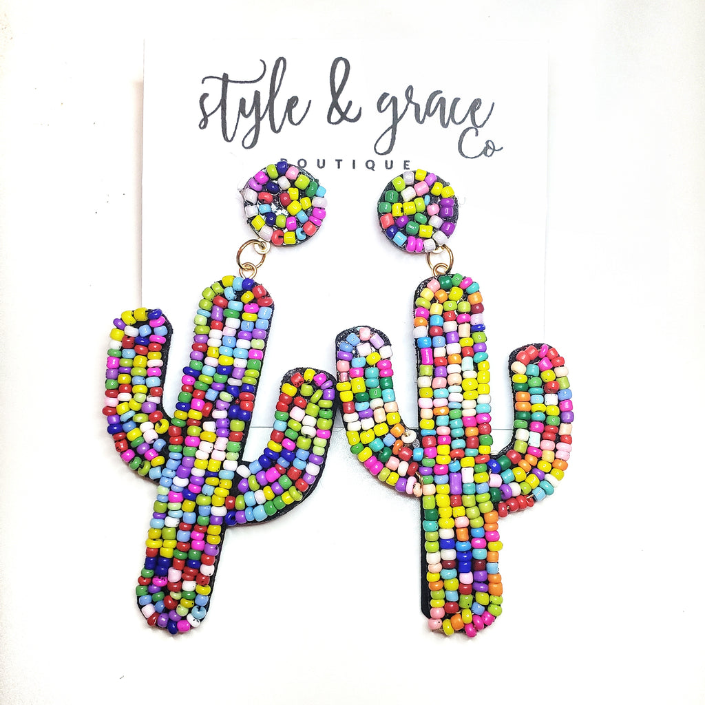 Beaded Cactus Earrings - Style & Grace Co