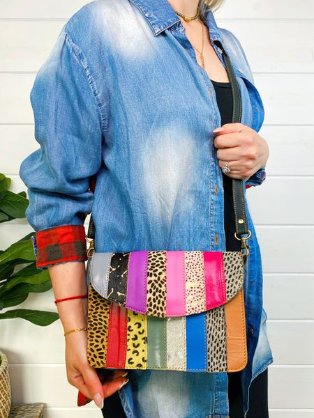 Flora Patchwork Leather and Hair on Hide Crossbody